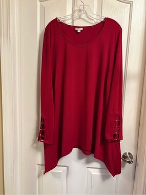 Avenue Crimson Red Long-Sleeve Tunic with Ladder Cuff Detail